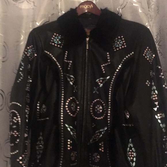 Black leather jacket rhyme stones 2x - Picture 3 of 4